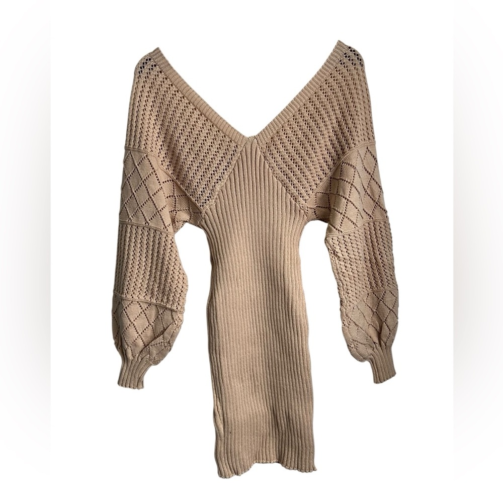 Cupshe Stretchy Elegant Tan Knit Sweater Dress - S - NWT - Picture 3 of 9